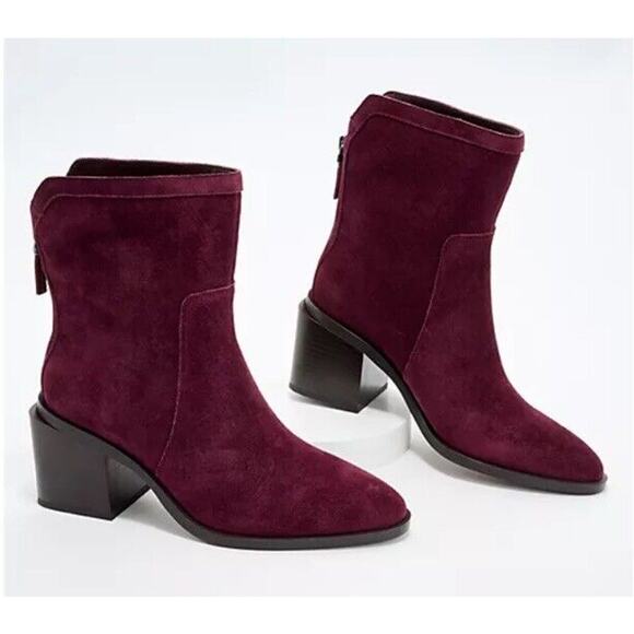 New‎ Vince Camuto Kortimy Water Repellant Suede Mid Shaft Boots Syrah Purple 7M - Picture 1 of 7